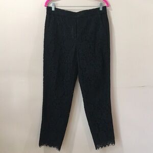 J.Crew Women’s 10T Lace Pull On Pants High Rise  Straight Leg Ankle Black #F9523